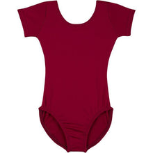 Load image into Gallery viewer, Burgundy short-sleeve leotard shown flat against a white background.