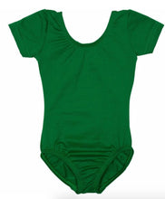Load image into Gallery viewer, Green short-sleeve leotard shown flat against a white background.